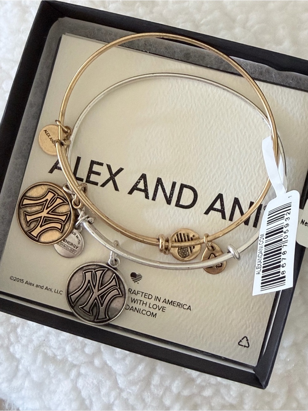 Alex and Ani Gold and Silver New York Yankees Charm Bangle Set of 2 - NWT